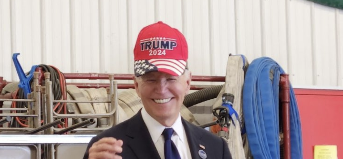 Senile Old Coot Brandon Bullied Into Wearing Trump Hat